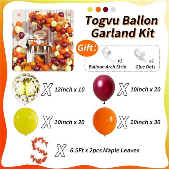 Fall Balloon Arch Kit, Fall Birthday Party Decorations, Orange Burgundy Yellow - Picture 2 of 7